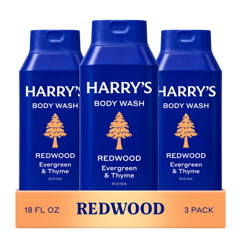 Harry's front packaging showing three bottles and clear product branding and value