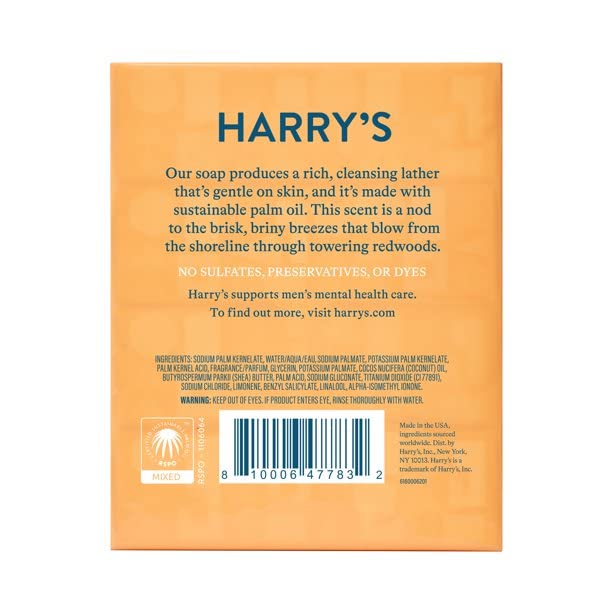Harry's bar soap in use in shower with hand creating lather for refreshing clean