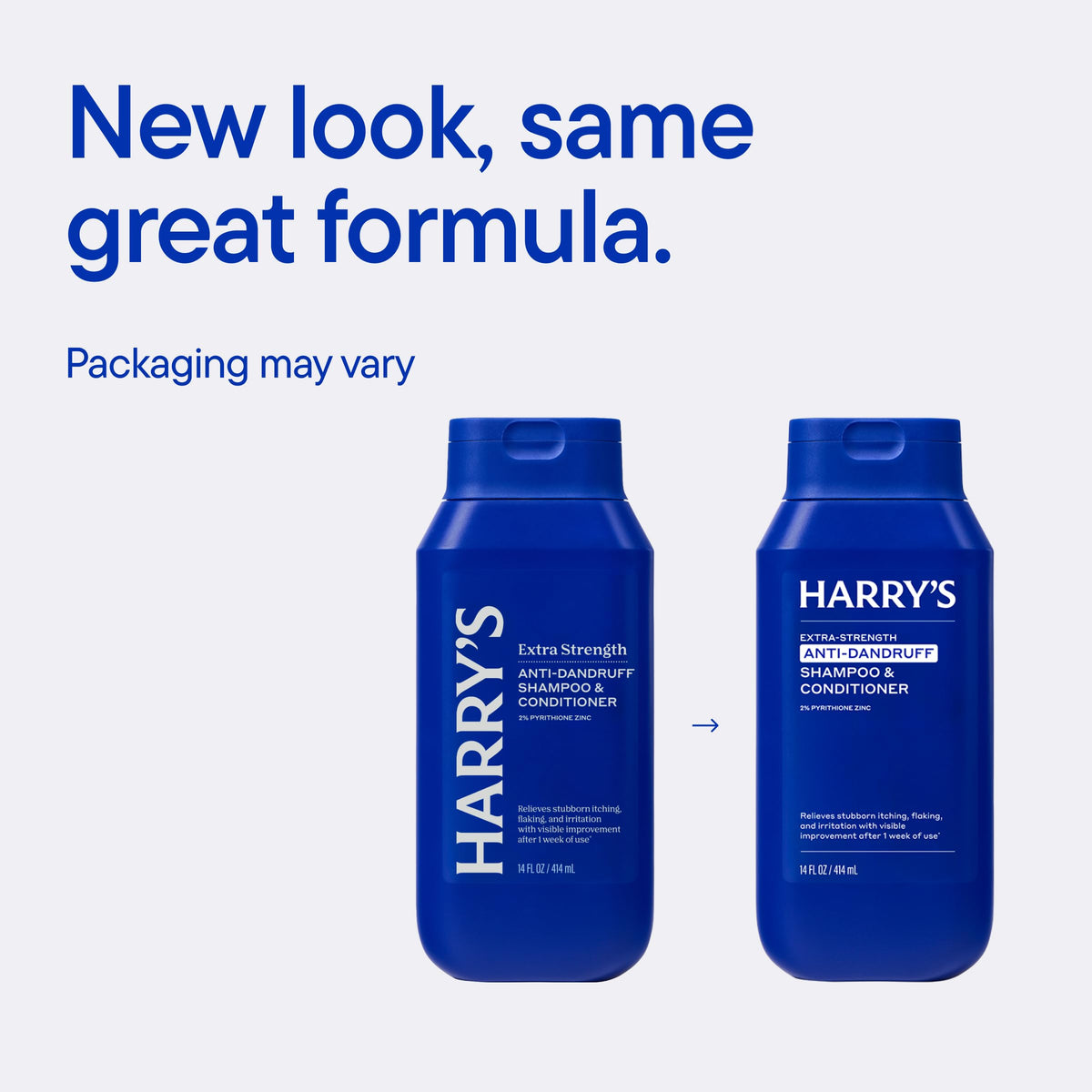 Harry's bottle in hand showing 14 fl oz scale for long-lasting supply