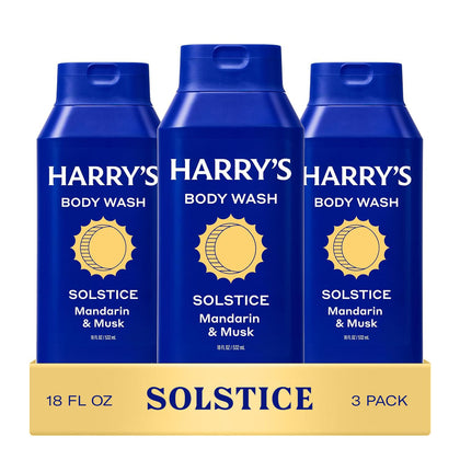 Harry's front packaging showing Solstice three-pack and clean design benefit