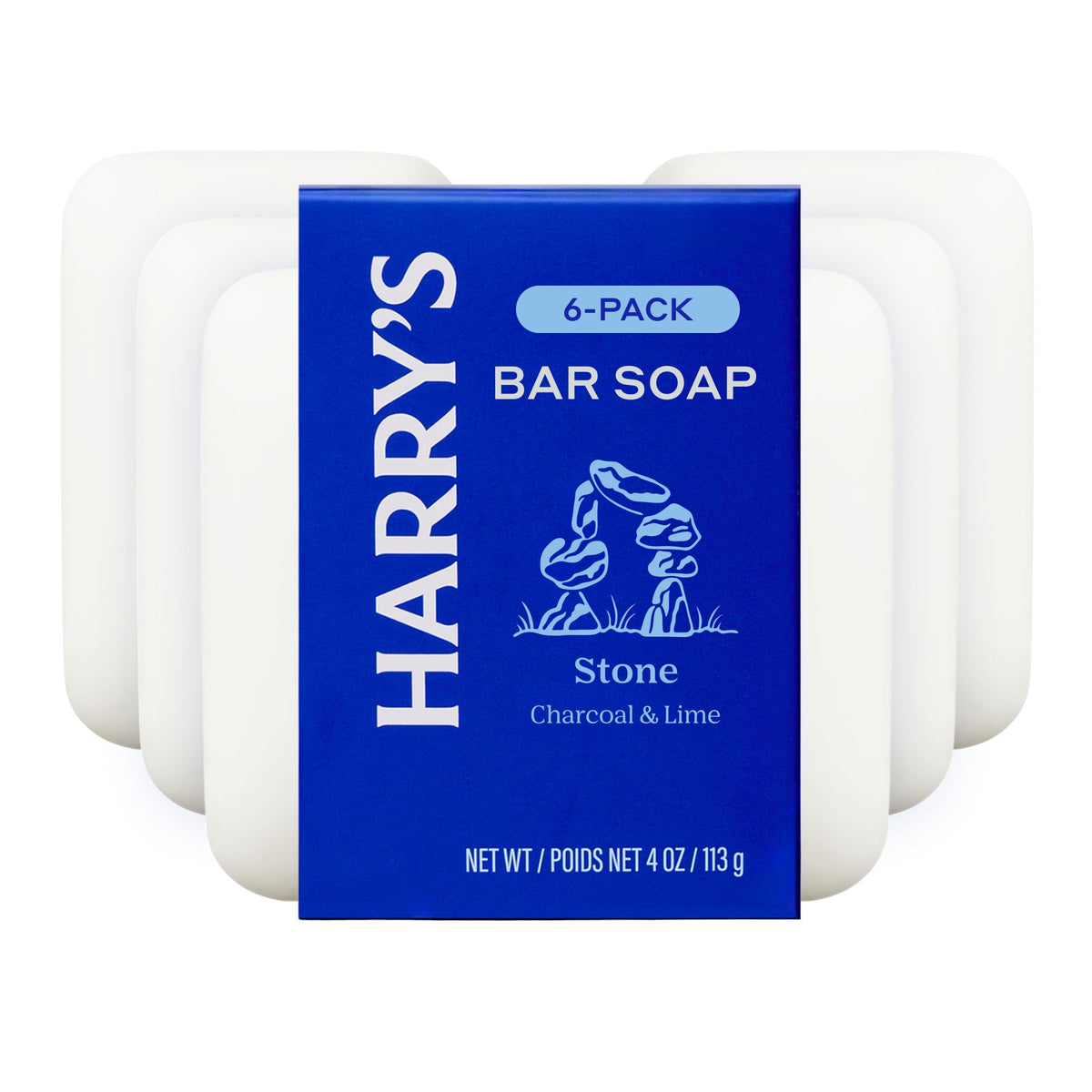 Harry's front packaging showing six Stone scent bars, ready to use