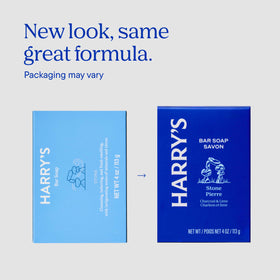 Harry's Stone bar on bathroom shelf in lifestyle scene offering daily grooming use