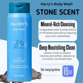 Harry's Stone bottle close-up highlighting texture and gentle cleansing