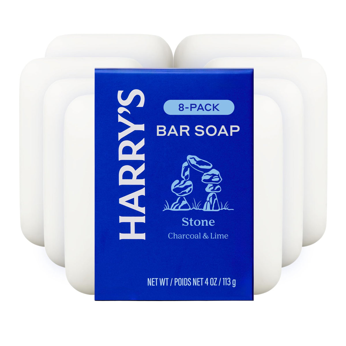 Harry's Stone front packaging showing bar and branding benefit clear presentation