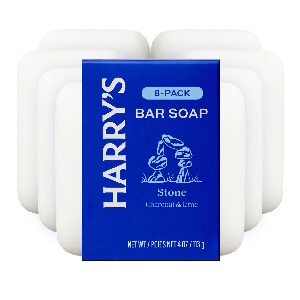 Harry's Stone front packaging showing bar and branding benefit clear presentation