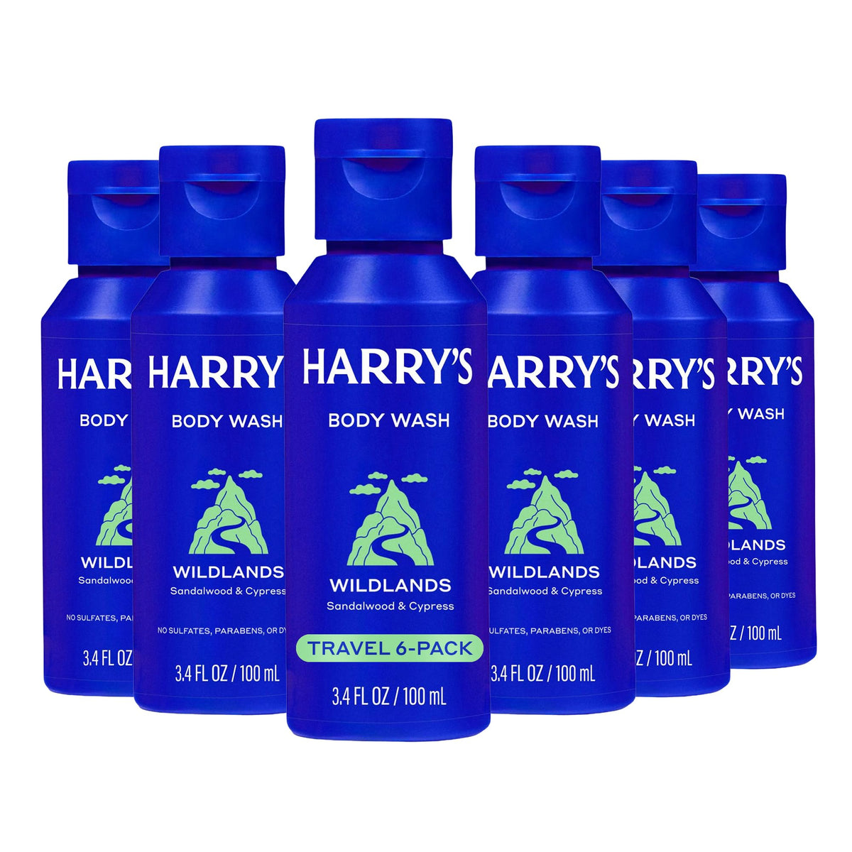 Harry's front packaging showing six travel bottles and convenience