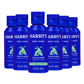 Harry's front packaging showing six travel bottles and convenience