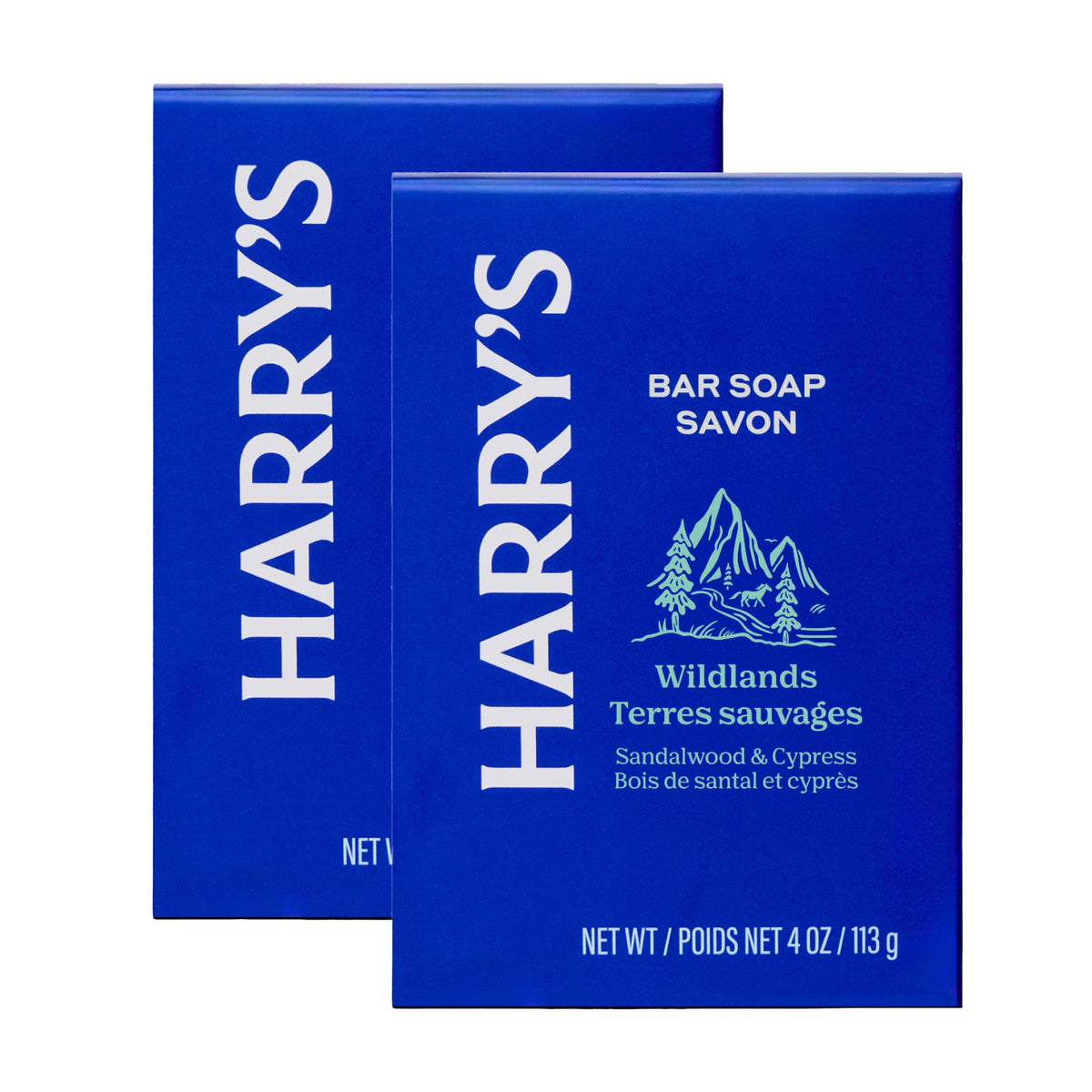 Harry's front packaging showing Wildlands two-pack and clean design benefit