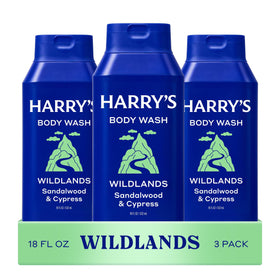 Harry's Wildlands front packaging showing three 18 fl oz bottles for value