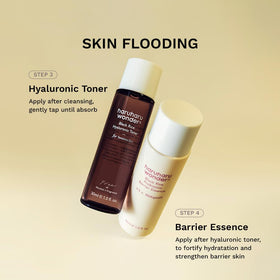 HARUHARU black rice toner pouring into palm for deep hydration benefit