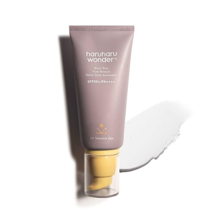 HARUHARU front packaging of sunscreen showing SPF50+ and benefits
