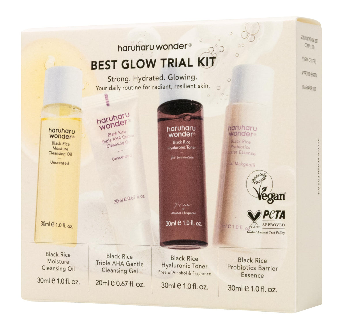 HARUHARU trial kit full set displayed for starter routine and travel convenience