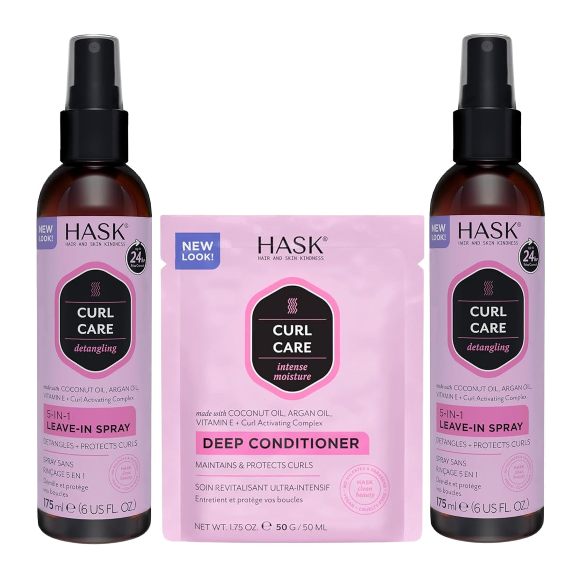 HASK argan oil 5-in-1 front packaging showing full duo and benefits
