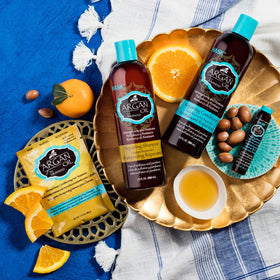 HASK ingredients label displaying argan oil and free-from claims