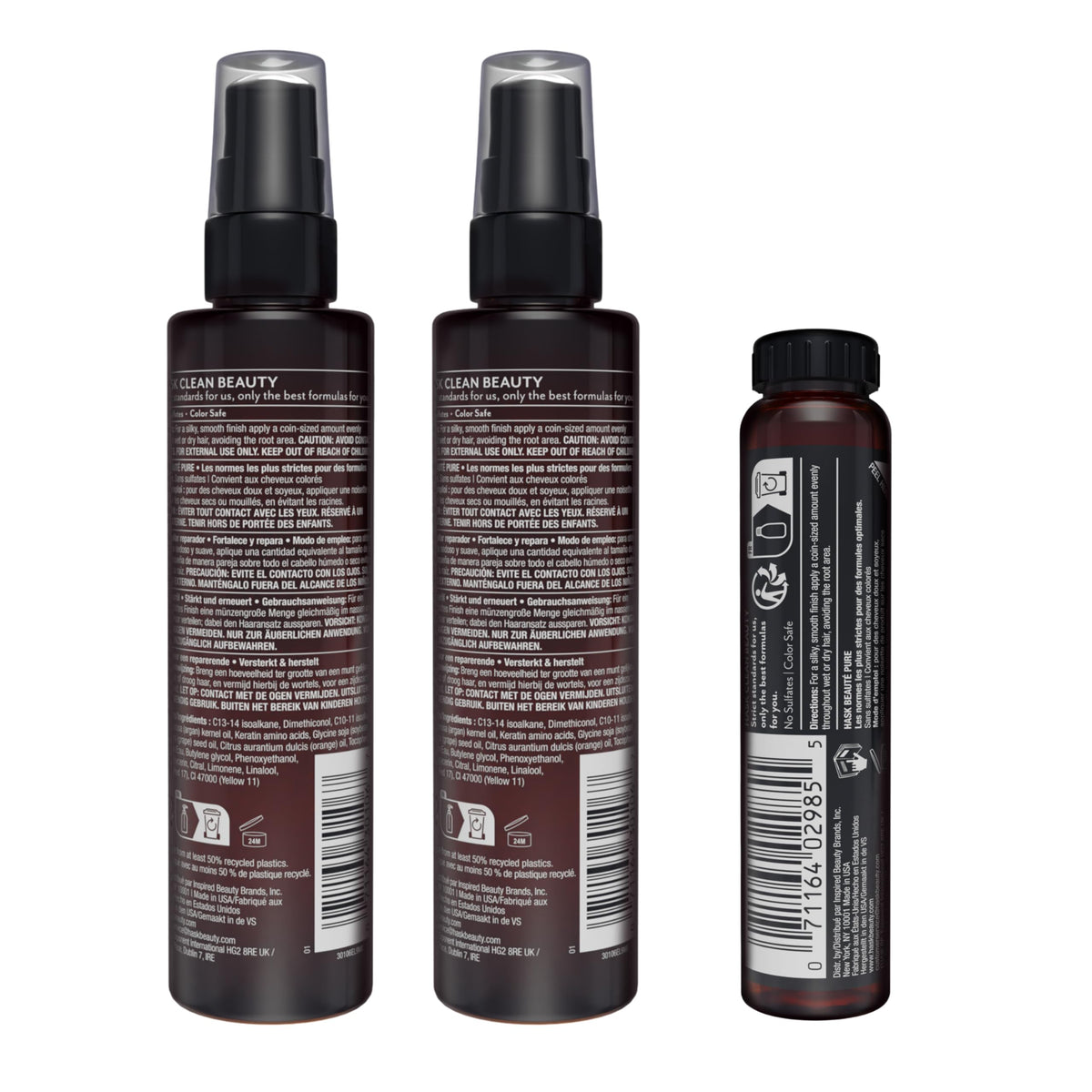 HASK product label close-up showing vegan, sulfate-free claims