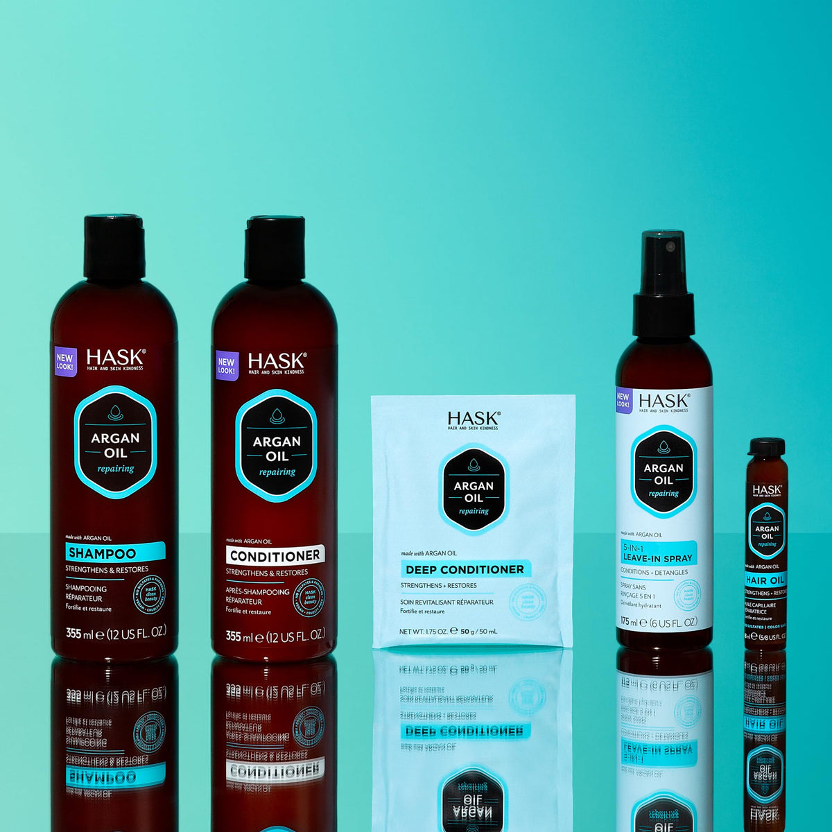 HASK travel pouch with products ready for on‑the‑go conditioning
