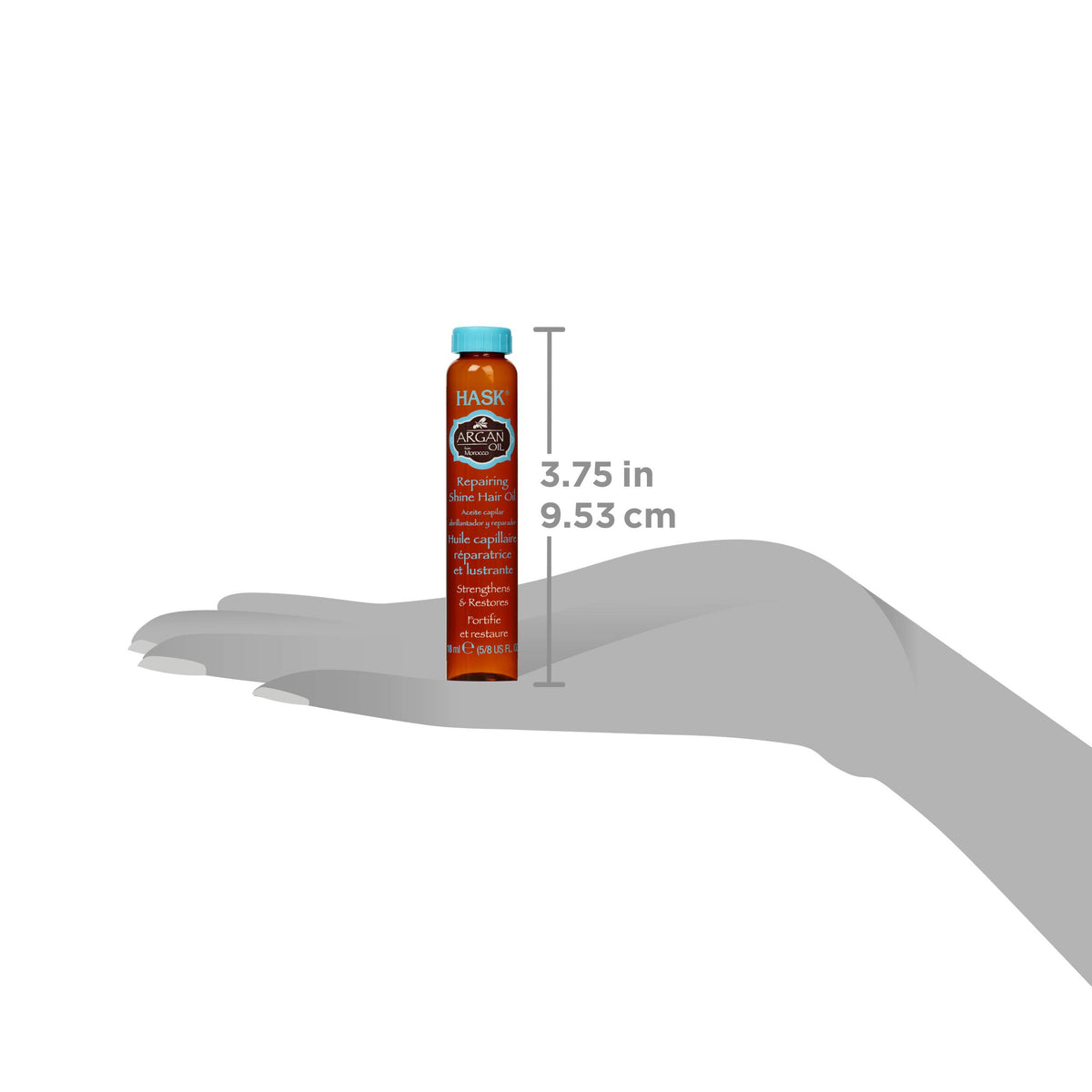HASK vial held in palm showing single-use size and portability