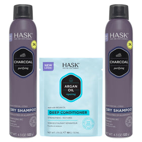 HASK charcoal dry shampoo front packaging showing brand and size benefits