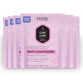 HASK front packaging showing six deep conditioner treatments, travel-ready hydration