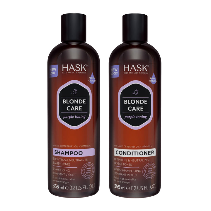 HASK front packaging showing shampoo and conditioner for bright blonde tone