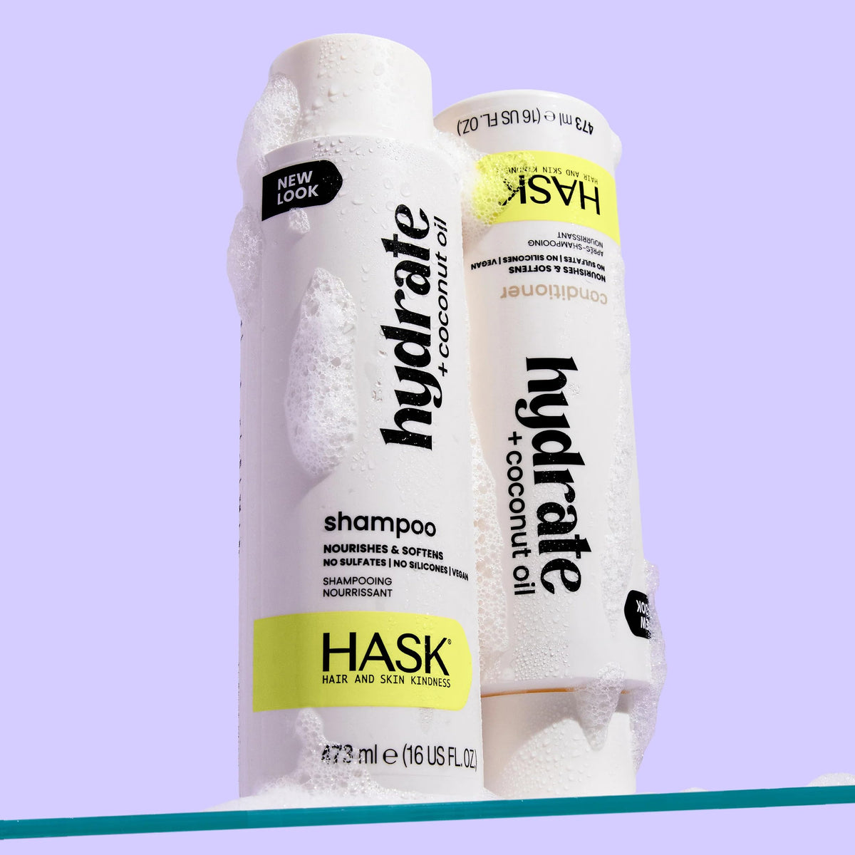 HASK shampoo and conditioner in shower to illustrate in-use hydration routine
