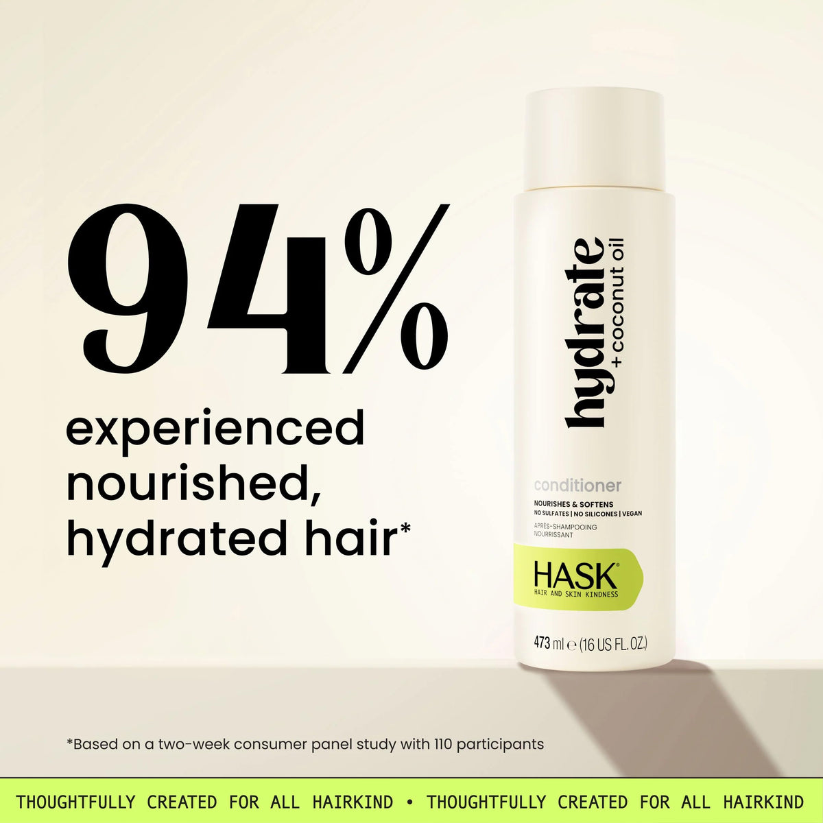 HASK bottles held in hand for scale, showing 16oz size and travel-friendly benefit