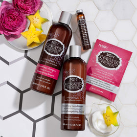 HASK product label and ingredients list emphasizing keratin and clean profile