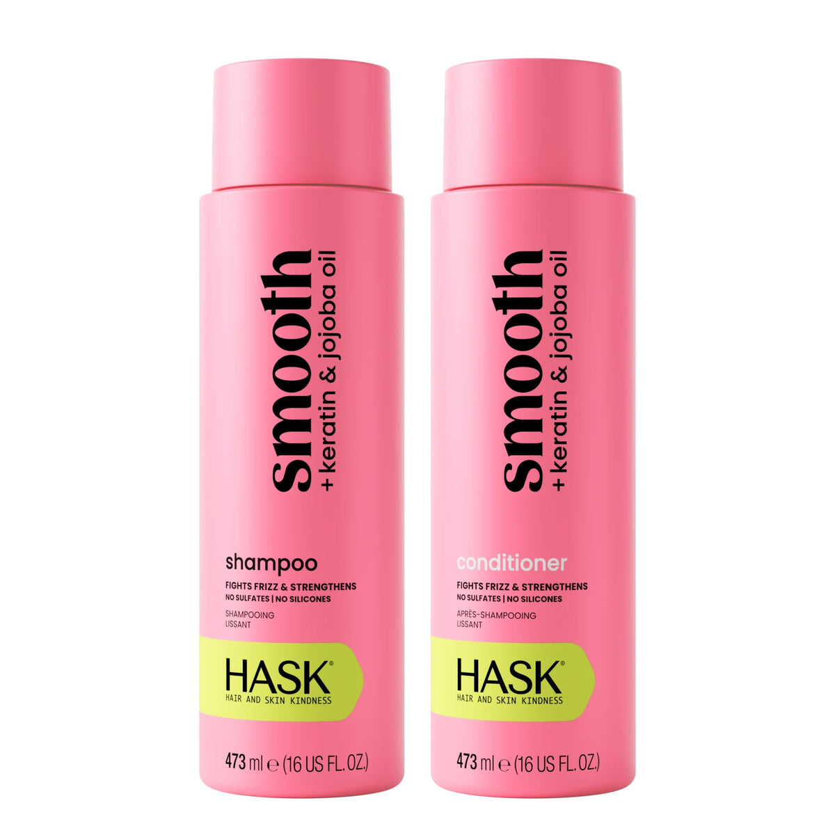 HASK front packaging showing duo bottles and smoothing benefits