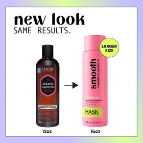HASK side label close-up showing ingredient list and keratin benefit