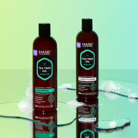 HASK bottles styled on bathroom shelf evoking fresh aromatic routine