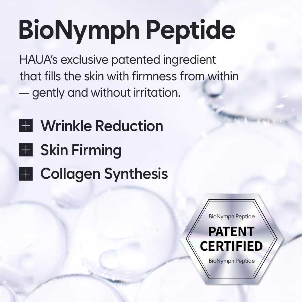 HAUA dropper releasing clear serum texture, highlights fast absorption benefit