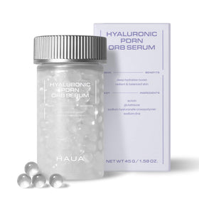 HAUA front packaging showing serum bottle and branding, highlighting clinical appeal