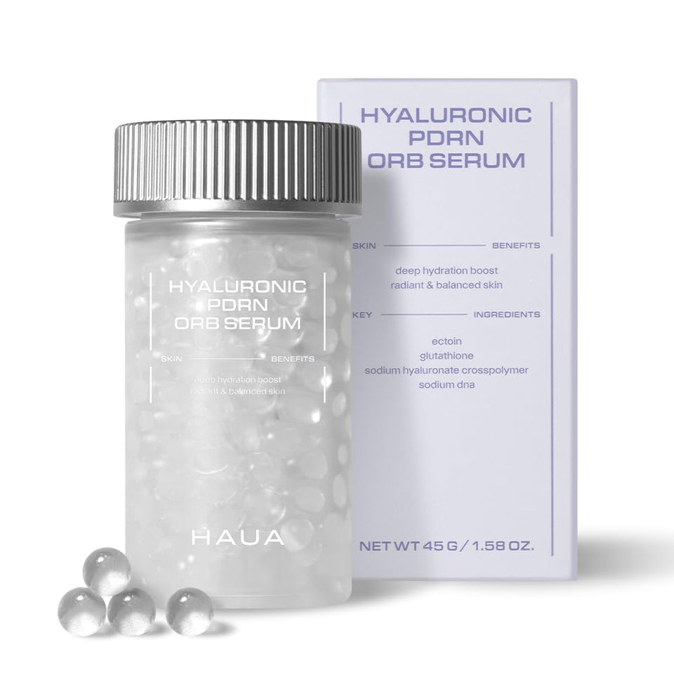 HAUA front packaging showing serum bottle and branding, highlighting clinical appeal