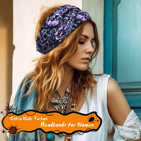 HAUHC headband worn by woman with bat design demonstrating comfortable fit and instant Halloween-ready style