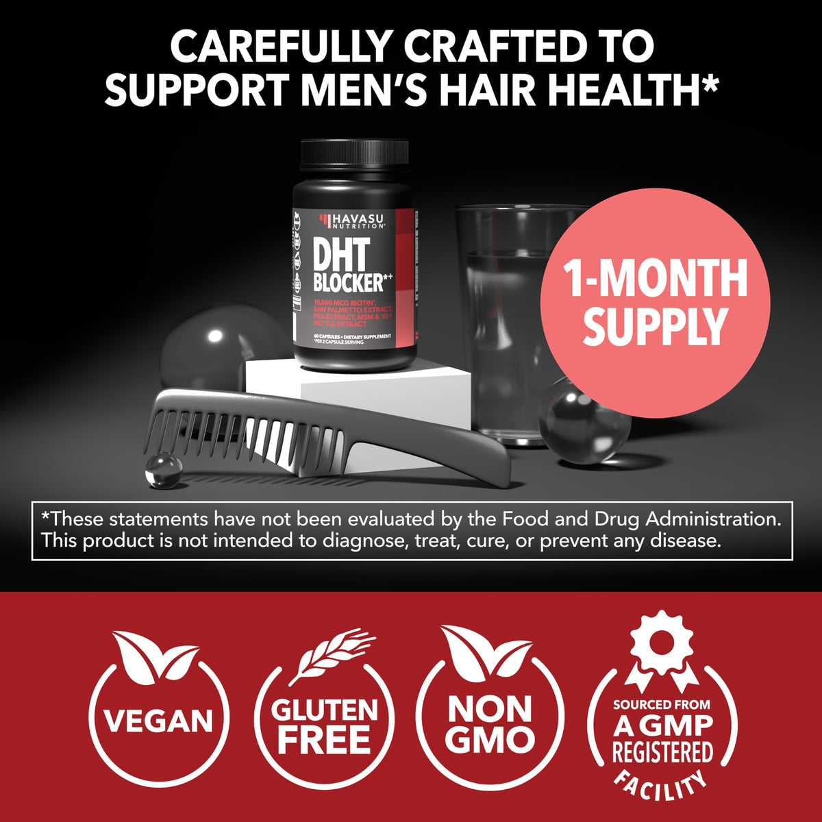 HAVASU NUTRITION open bottle with visible capsules indicating 30 servings benefit