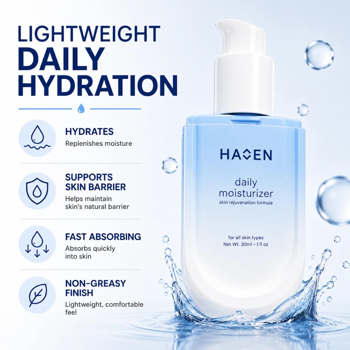 HAVEN SKIN cream texture dispensed on fingertip showing lightweight absorbency