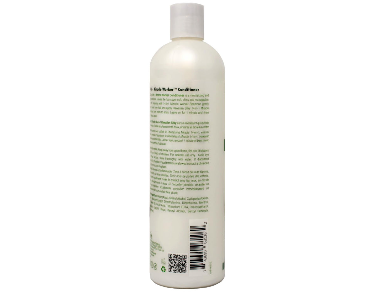 Hawaiian Silky conditioner bottle close-up showing texture and directions
