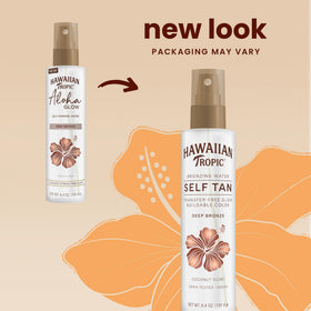 Hawaiian Tropic spray action demonstrating even mist for fast coverage