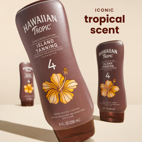 Hawaiian Tropic cream texture close-up displaying fast absorption benefit