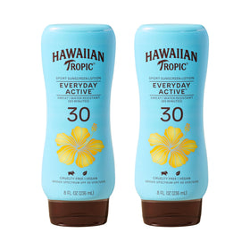 Hawaiian Tropic front packaging showing SPF 30 and twin pack benefit