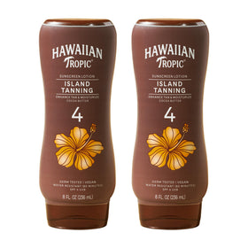 Hawaiian Tropic front packaging showing twin pack and SPF 4 benefit