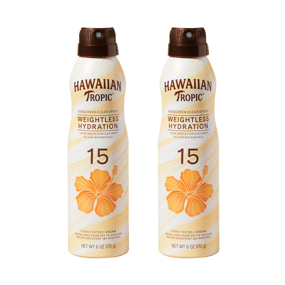 Hawaiian Tropic front packaging showing twin 6 oz cans and branding for quick identification