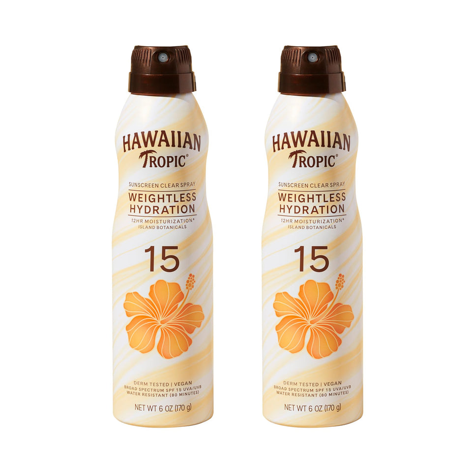 Hawaiian Tropic front packaging showing twin 6 oz cans and branding for quick identification