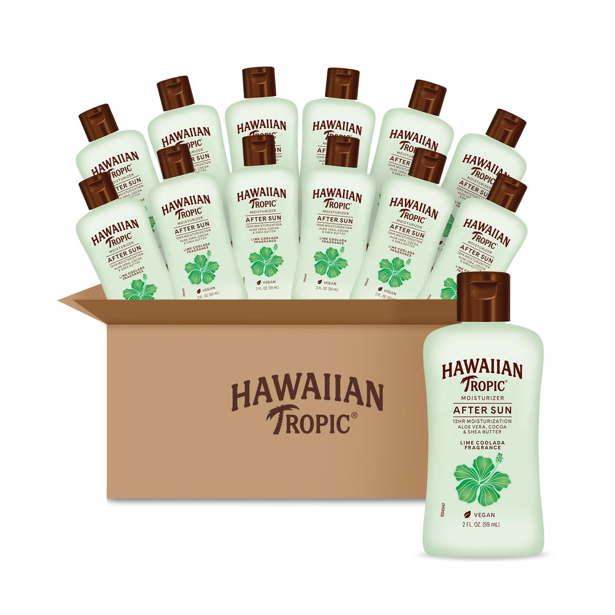 Hawaiian Tropic front packaging showing lime coolada mini bottles and travel convenience