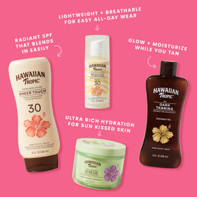 Hawaiian Tropic label and ingredients panel showing mineral SPF and clean formulation benefit