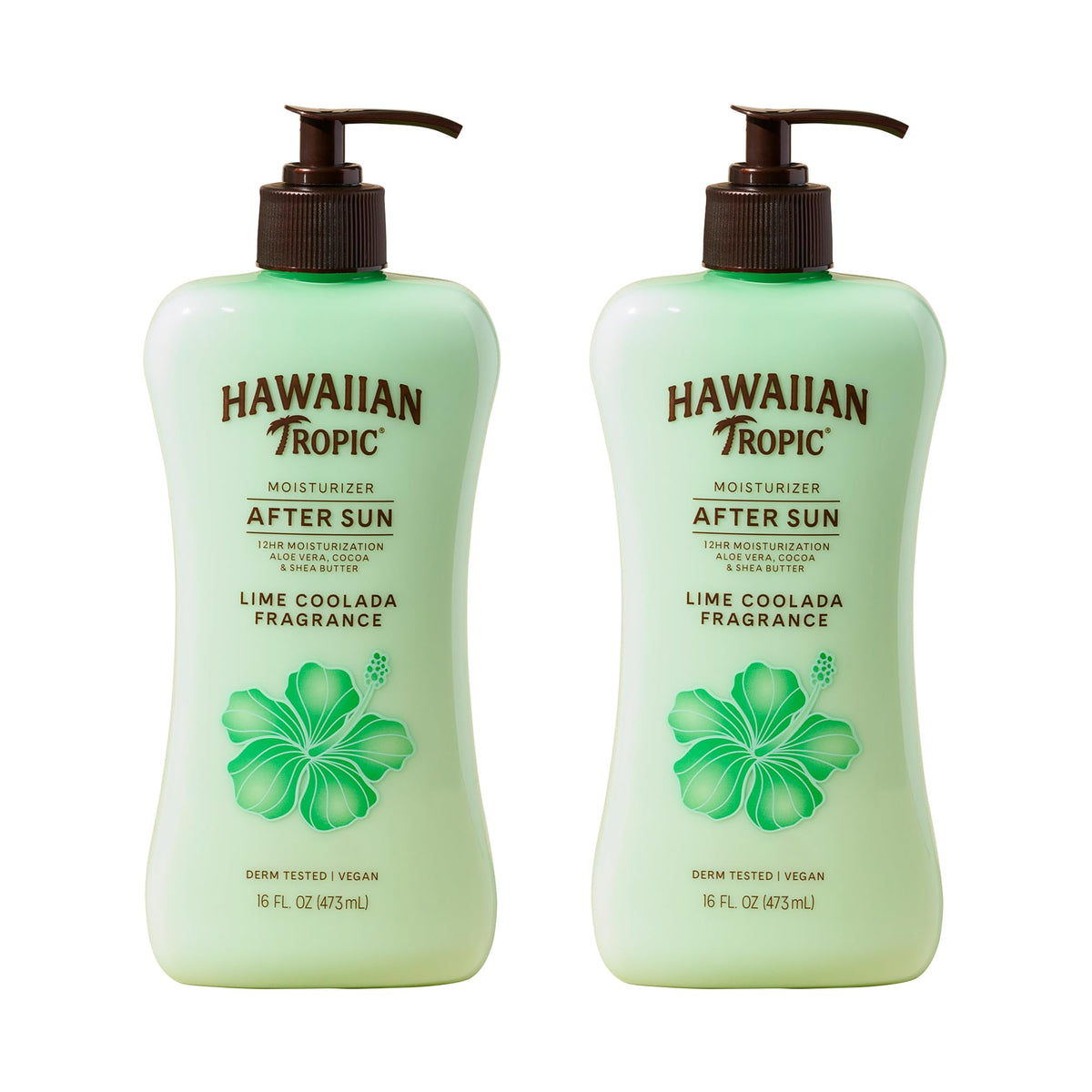 Hawaiian Tropic front packaging showing twin 16 oz bottles and scent