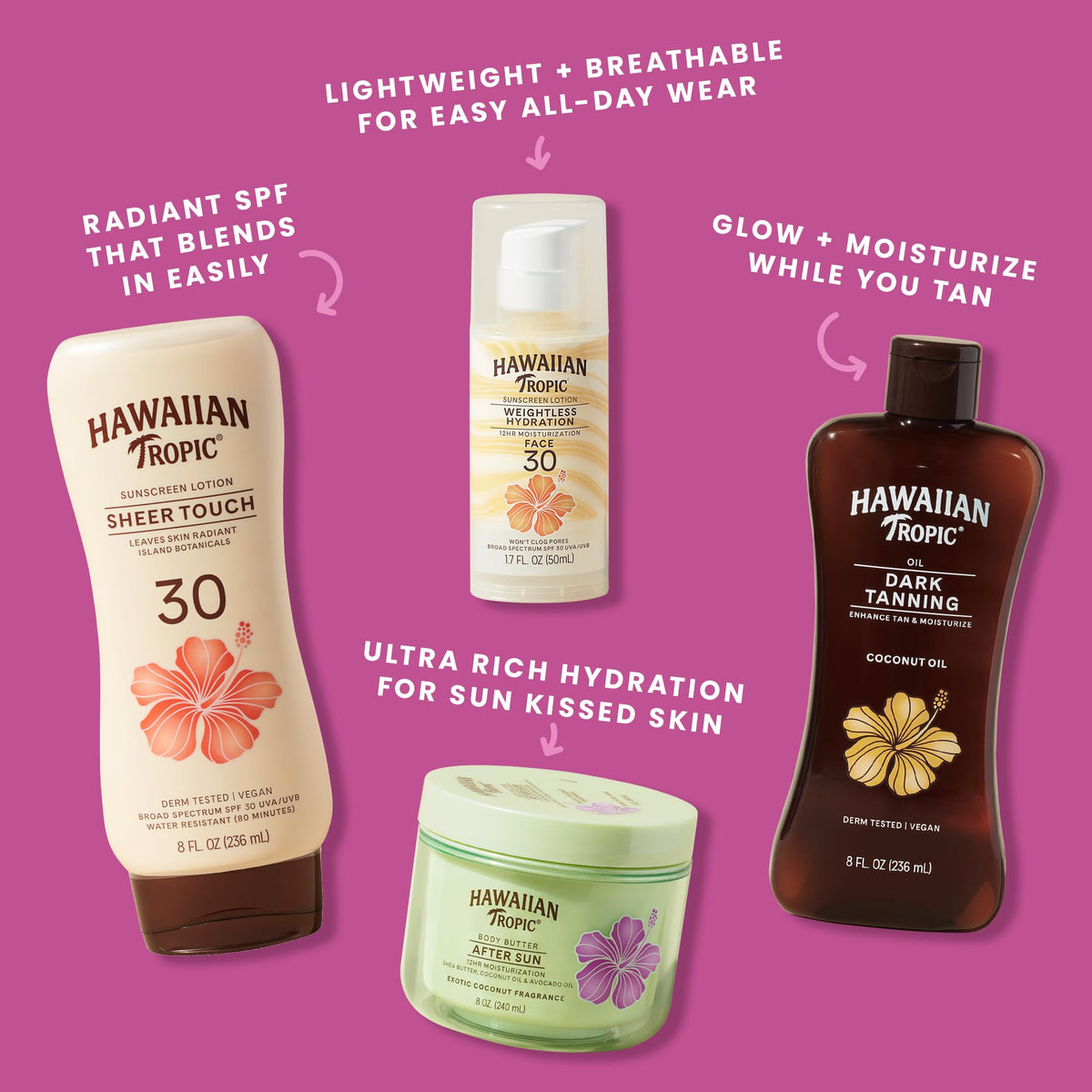 Hawaiian Tropic lip balm applied on lips demonstrating lightweight hydration