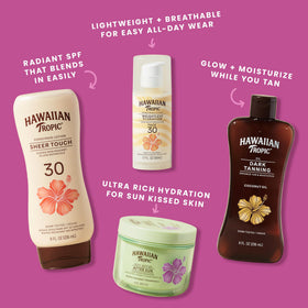 Hawaiian Tropic lip balm applied on lips demonstrating lightweight hydration