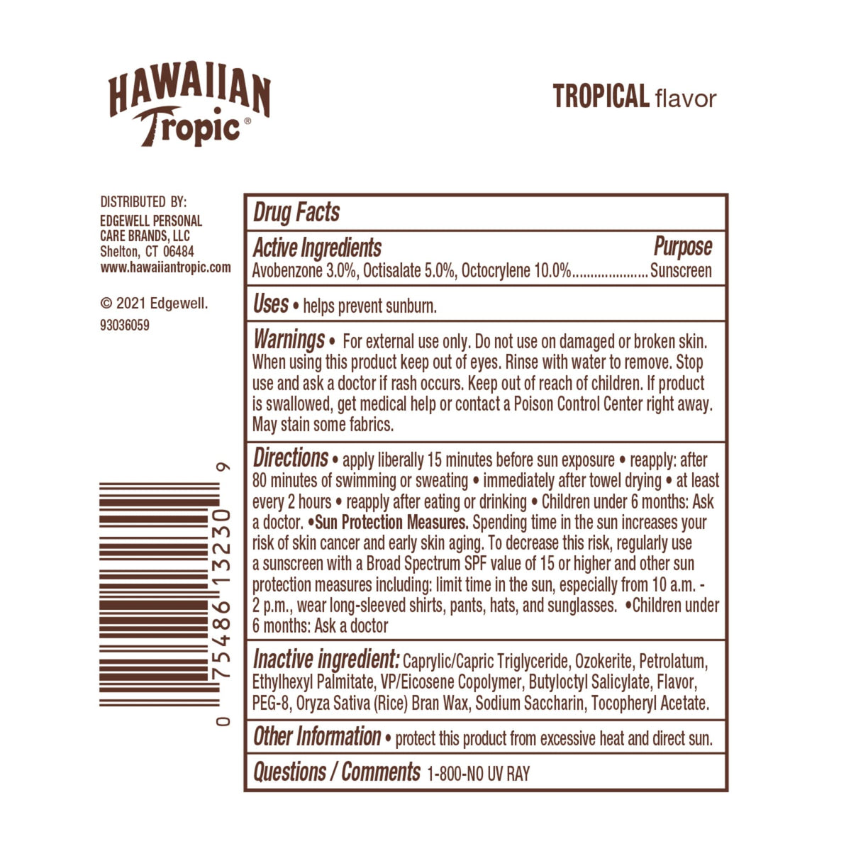 Hawaiian Tropic lip balm next to a coin to show compact 0.14 oz size