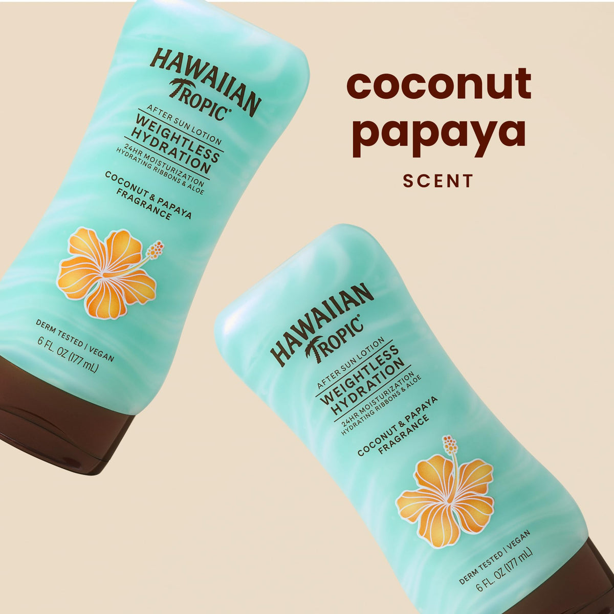 Hawaiian Tropic lotion texture close-up showing fast-absorbing hydration